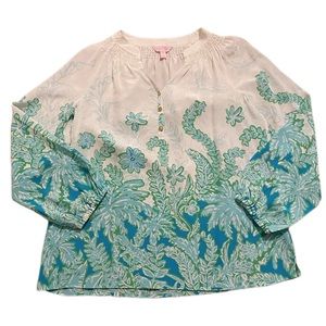 Lilly Pulitzer silk elsa blouse blue green floral